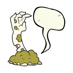 comic book speech bubble cartoon zombie hand rising from ground