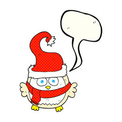 comic book speech bubble cartoon owl wearing christmas hat