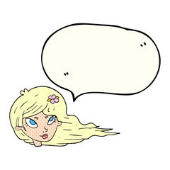 comic book speech bubble cartoon woman with blowing hair