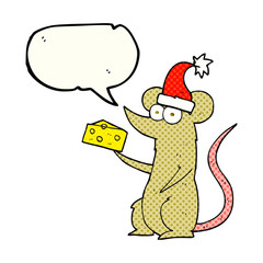 comic book speech bubble cartoon christmas mouse with cheese
