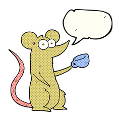 comic book speech bubble cartoon mouse with coffee cup