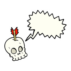 comic book speech bubble cartoon skull with arrow