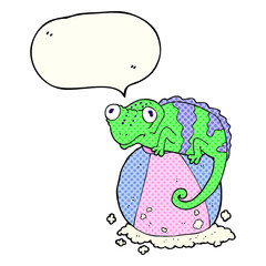 comic book speech bubble cartoon chameleon on ball