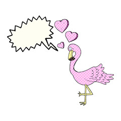 comic book speech bubble cartoon flamingo in love