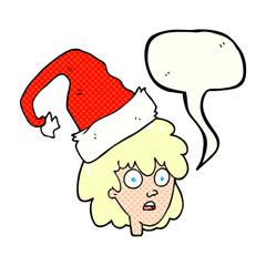 comic book speech bubble cartoon woman with santa hat