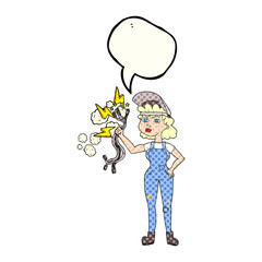 comic book speech bubble cartoon electrician woman