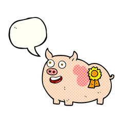 Naklejka premium comic book speech bubble cartoon prize winning pig
