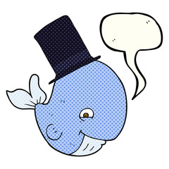 comic book speech bubble cartoon whale in top hat