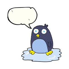 comic book speech bubble cartoon penguin on ice