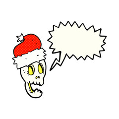 comic book speech bubble cartoon christmas hat on skull