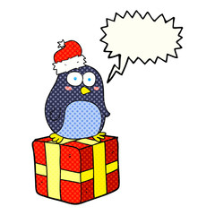 comic book speech bubble cartoon christmas penguin