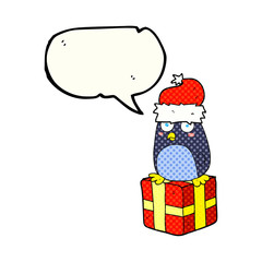 comic book speech bubble cartoon christmas penguin