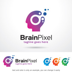 Brain Pixel Logo Template Design Vector