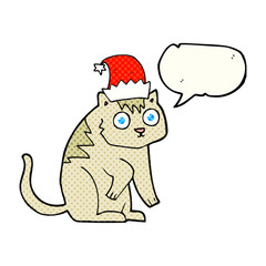 comic book speech bubble cartoon cat wearing christmas hat