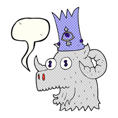 comic book speech bubble cartoon ram head with magical crown