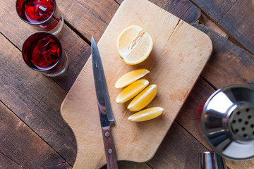 Vodka drinks with lemon and lime