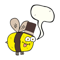 comic book speech bubble cartoon bee wearing hat
