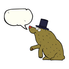 comic book speech bubble cartoon bear in top hat