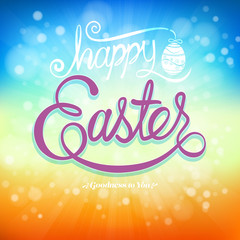 Happy Easter Typographical on Summer background with bokeh.