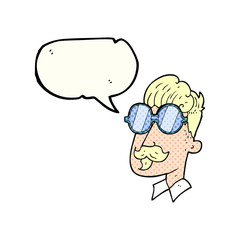 comic book speech bubble cartoon man with mustache and spectacle