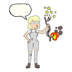 comic book speech bubble cartoon female electrician