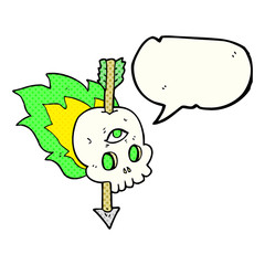 comic book speech bubble cartoon magic skull with arrow through