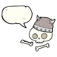 comic book speech bubble cartoon viking helmet on skull