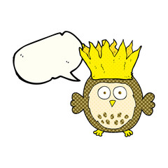 comic book speech bubble cartoon owl wearing paper crown christm