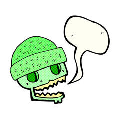 comic book speech bubble cartoon skull wearing hat