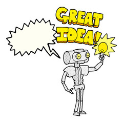 comic book speech bubble cartoon robot with great idea