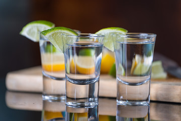 Vodka drinks with lemon and lime