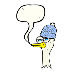 comic book speech bubble cartoon bird wearing hat