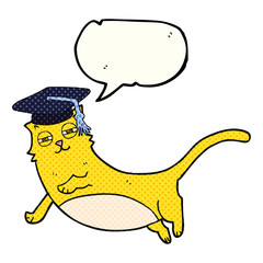 comic book speech bubble cartoon cat with graduate cap