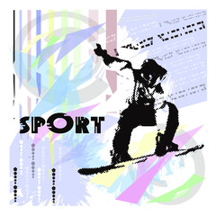 Vector sports background with the image of snowboarder