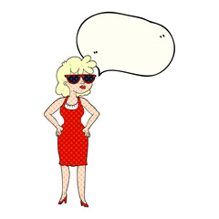 comic book speech bubble cartoon woman wearing sunglasses