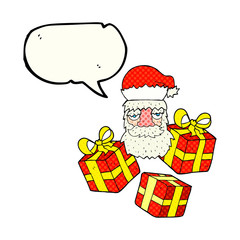 comic book speech bubble cartoon tired santa claus face with pre