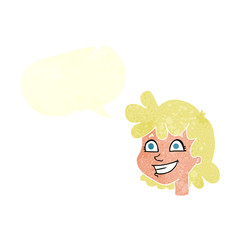retro speech bubble cartoon female face