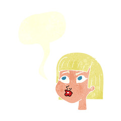 retro speech bubble cartoon female face