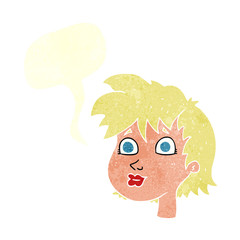 retro speech bubble cartoon female face
