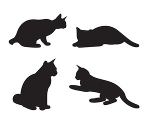 Set of cats Silhouettes isolated on a white background.
