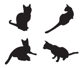 Set of cats Silhouettes isolated on a white background.