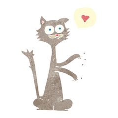 retro speech bubble cartoon cat scratching