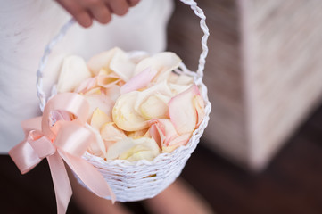 Rose flower petals in basket