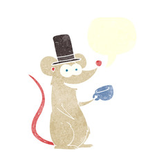 retro speech bubble cartoon mouse with teacup