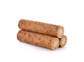 Fresh Burdock roots on white background