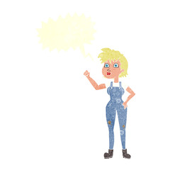 retro speech bubble cartoon confident farmer woman