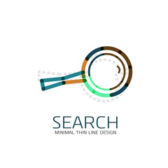 Vector thin line design logo magnifying glass, search and find or zoom logotype concept. Linear minimalistic business icon