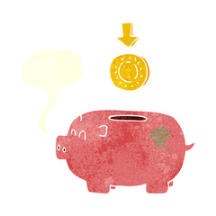 retro speech bubble cartoon piggy bank