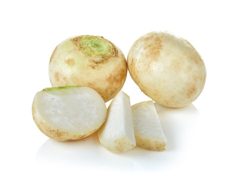 Mini white turnips on white background