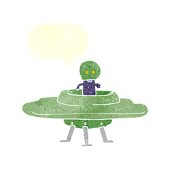 retro speech bubble cartoon flying saucer